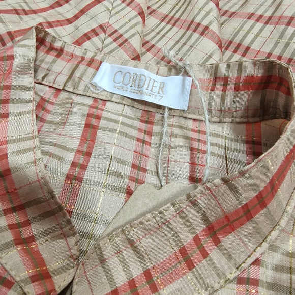 Vintage Japanese Cordier Gold Red Beige Tartan Pleated Fit And Flare Dress 10 - Picture 8 of 8